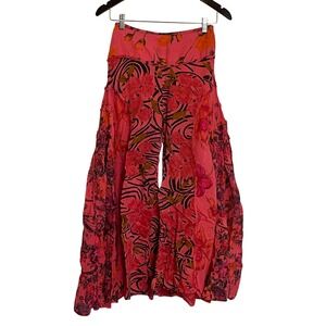 VTG Kirat Pink Floral Wide Leg Palazzo Pants Boho Cotton Gauze Indiecore Artsy